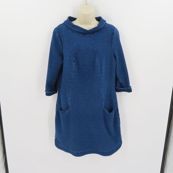 Boden Womens 10 Regular Solid Blue Denim Jean Boat Neck Shift Dress Cotton Blend - Picture 9 of 9